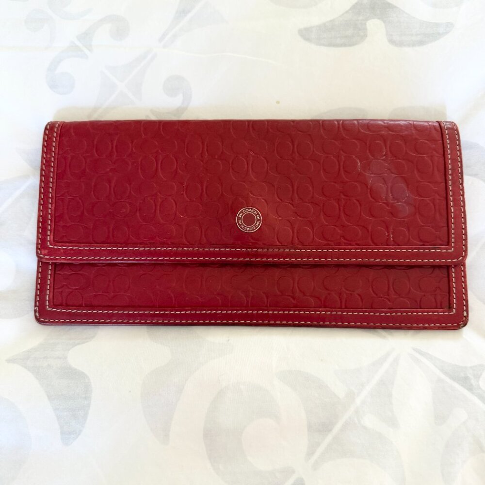 Coach red leather wallet clutch